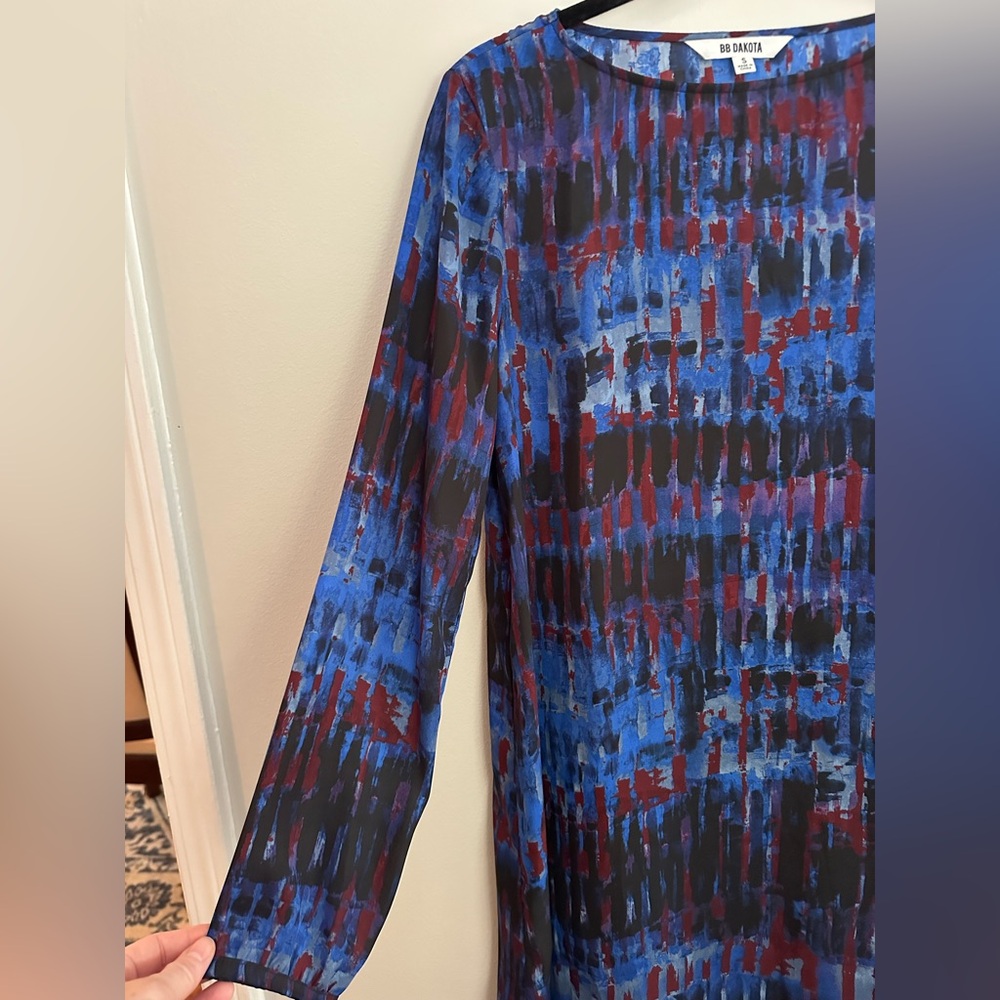 BB Dakota Emily Dress Blue Black Burgundy Small EUC - Picture 4 of 8